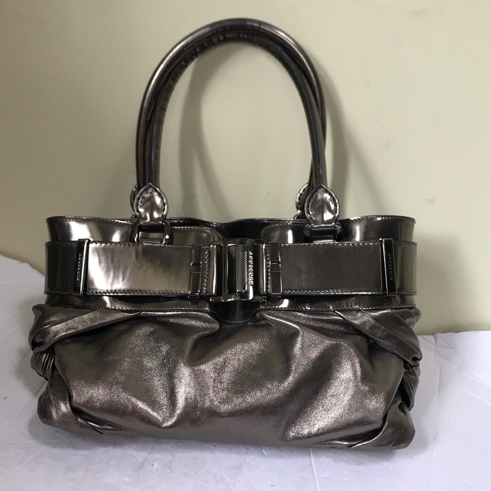 Burberry Knotted Healy Tote Leather Metallic Shoulder Bag Nova Check Handbag Zip - Picture 9 of 16